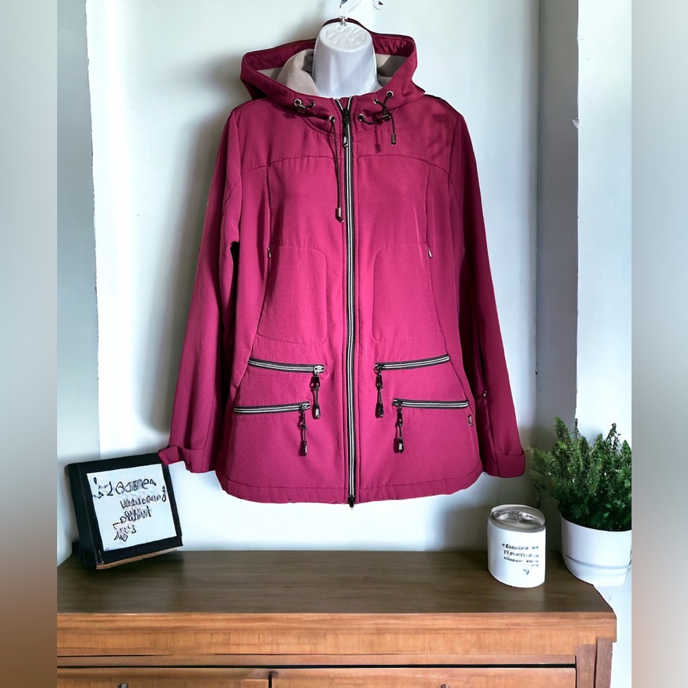Point Zero Magenta Pink Hooded Windbreaker Utility Jacket Multi Pocket Large